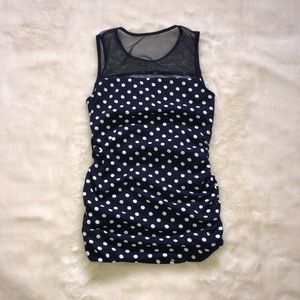 Polka Dot Sleeveless Top - Dark Blue and White